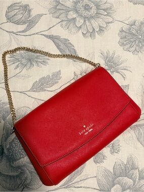 kate spade Red Leather Crossbody with Gold Chain Strap